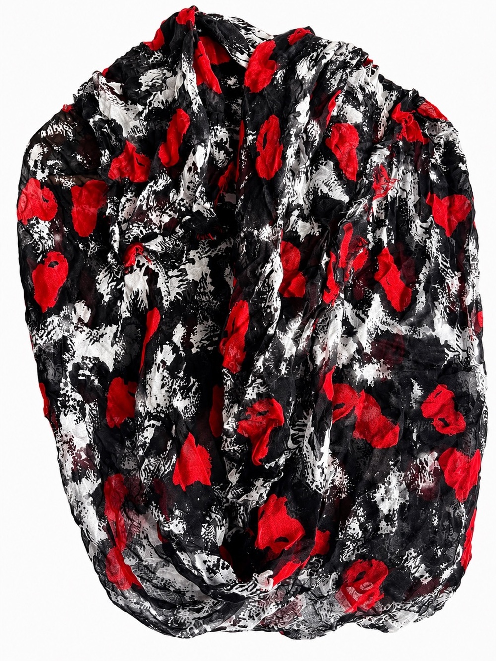 Italian-Made Modal Cashmere Scarf Oscar de la Renta Runway Heart Print Red Black